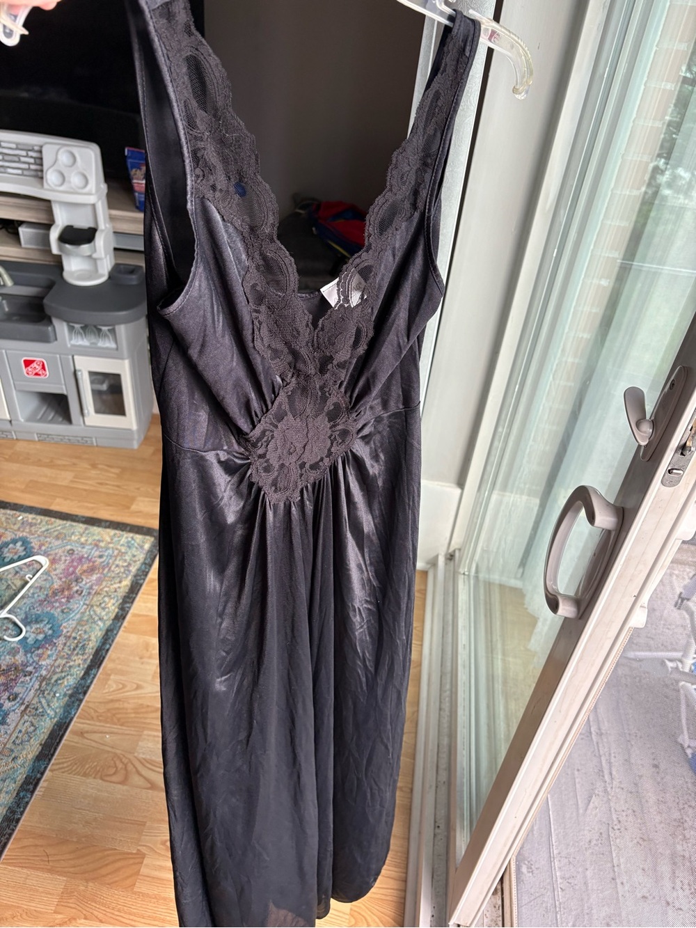 Adonna Black Lace-Trim Slip Chemise